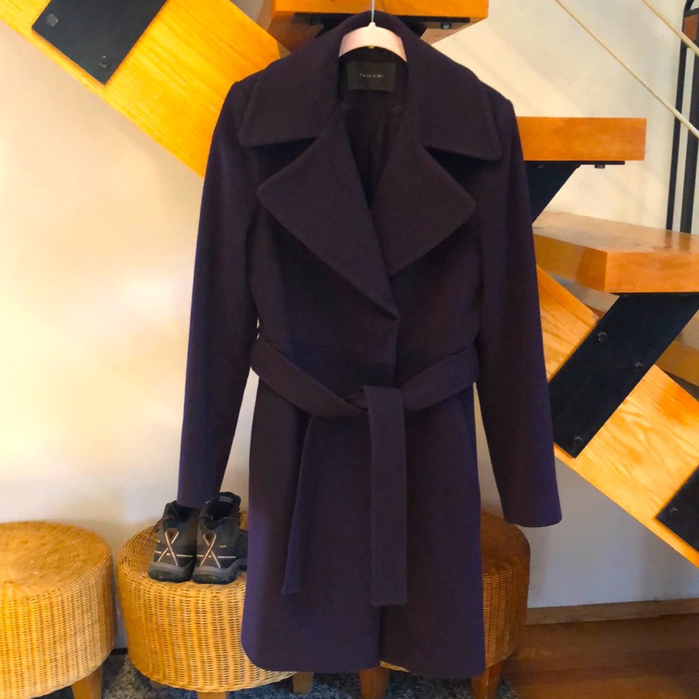 Tahari Midi Coat:  Wool Plumb SZ 2/4